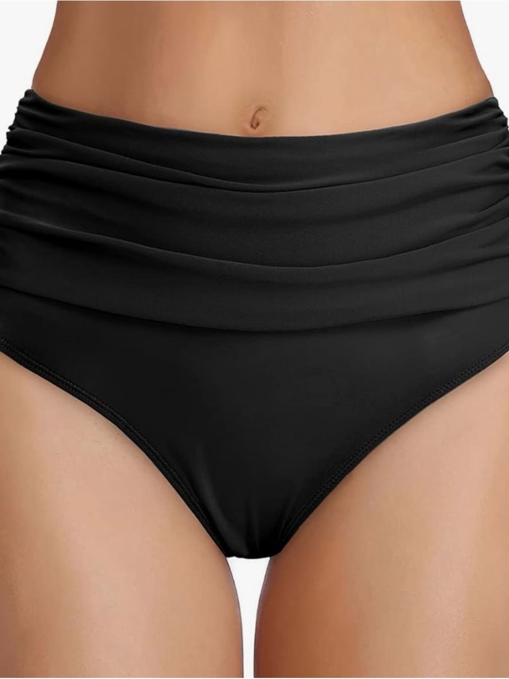 High-Waist Black Ruched Swim Bottoms